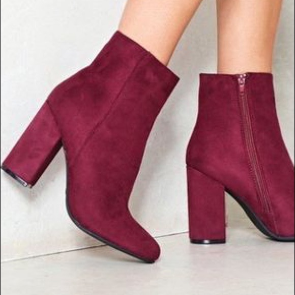 burgundy block heel booties